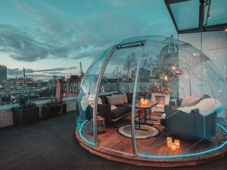 Clear dining dome on a rooftop