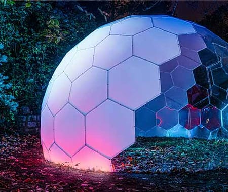 Illuminated Opal Hypedome garden dome by night