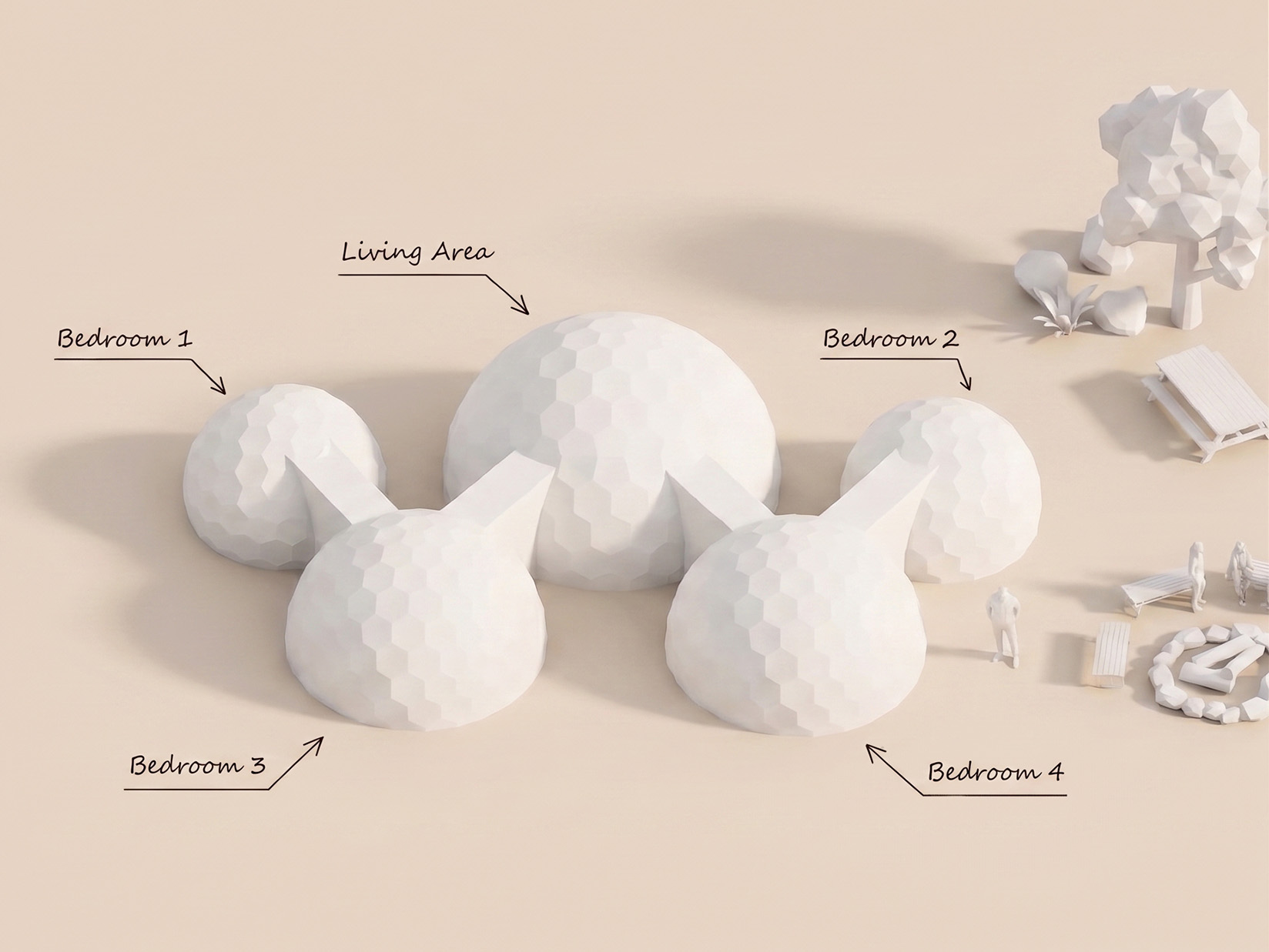 Shared suite Hypedome multi-dome layout with lounge and amenities