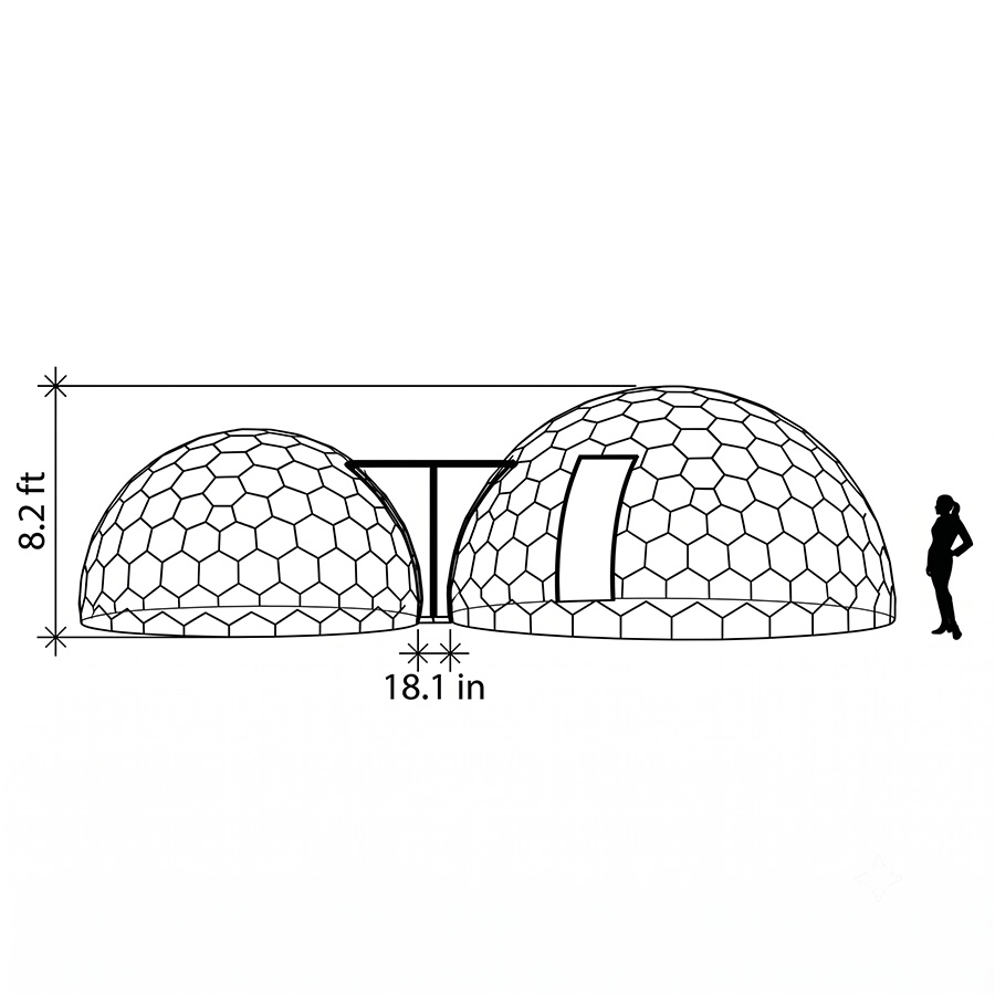 Link Tunnel side view - two Hypedomes joined, 8.2 ft (2.5 m) height
