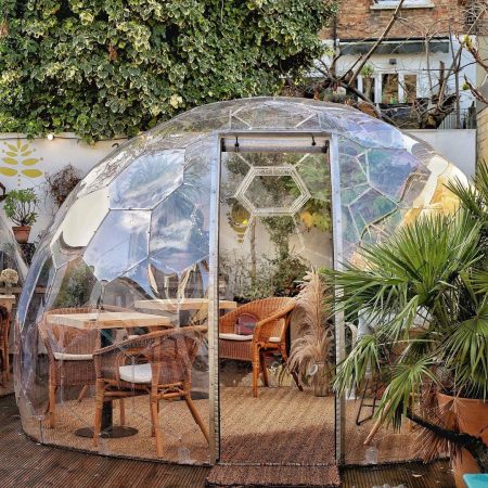 Relaxing lounge in a cafe's garden dome