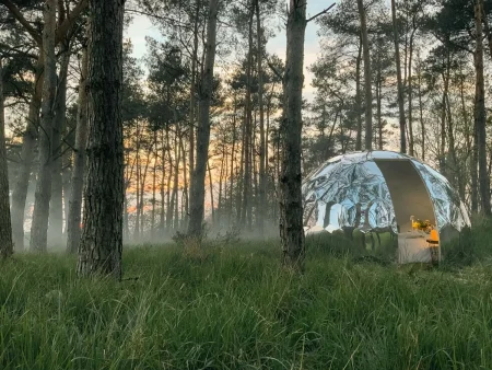 Bubble pod in natural landscape