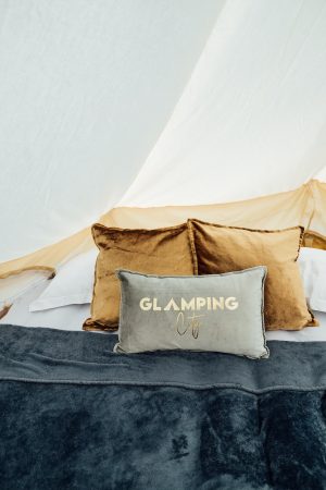 Glamping pillows and bed