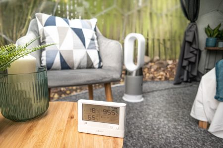 electric fan heater in a garden pod