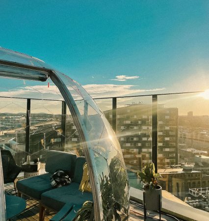 Geodesic dome on the roof of the building