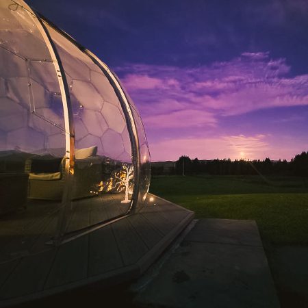 Backyard pod and a violet sky