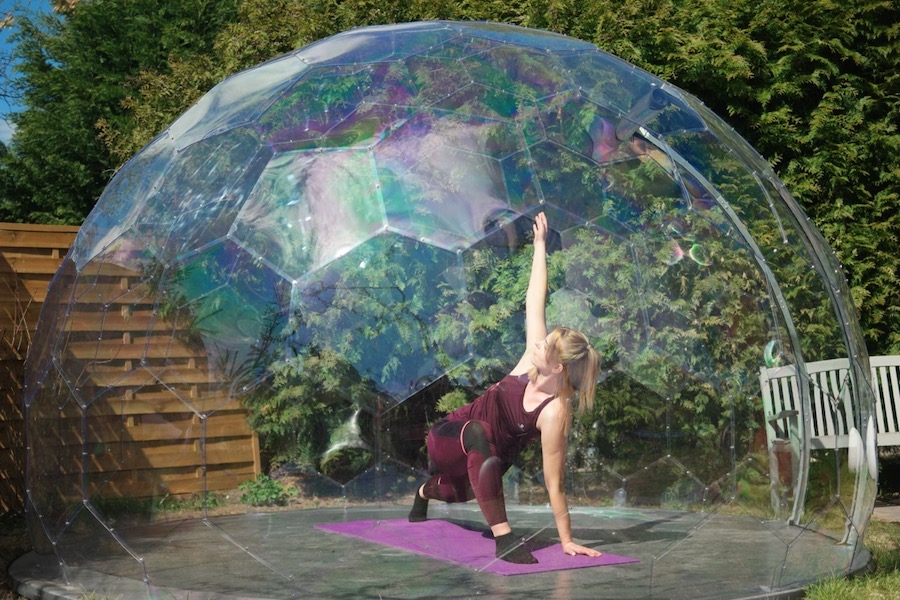 Practising yoga outdoors
