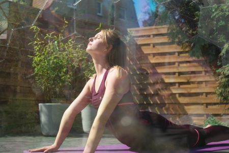 Outdoor yoga in a garden dome