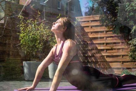Practising yoga and mindfulness in a garden dome