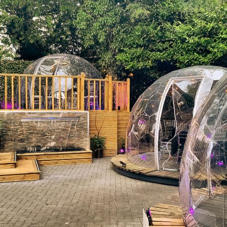 Clear summer domes on a shaded patio