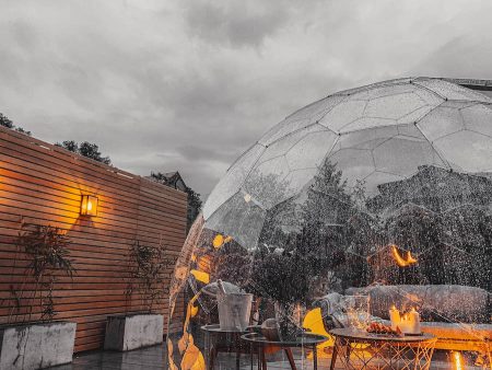 Rain falling on the waterproof Hypedome garden dome