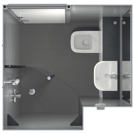 A pre-built bathroom module for glamping dome