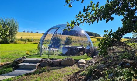 Hot tub enclosure on a sunny day