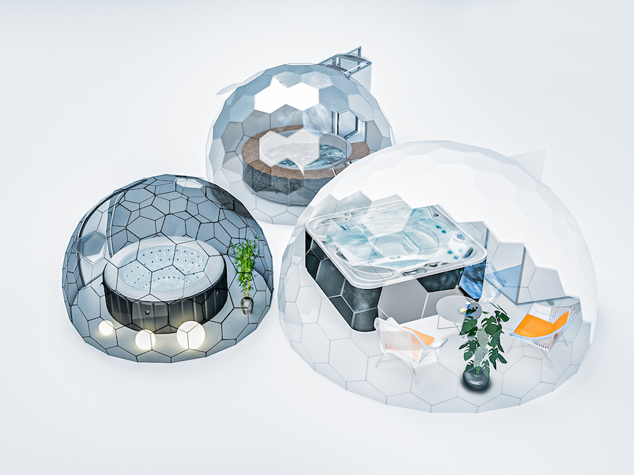 Enceintes de dômes pour spas en trois couleurs différentes