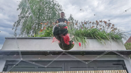 A watermelon squashed while hitting a Hypedome