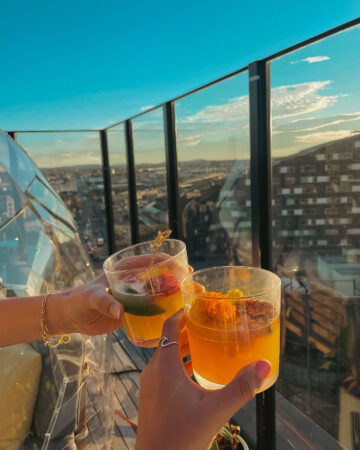 Drinks on the rooftop near the igloo dome