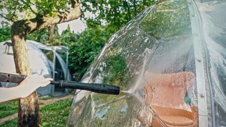 Deep cleaning a Hypedome with a power washer