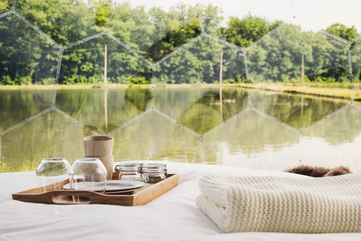 Vue sur la nature depuis l'intérieur du glamping pod