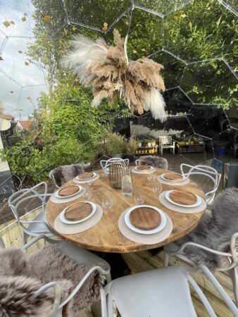 A table setting in the igloo dining dome in Ye Olde Bridge Inn restaurant