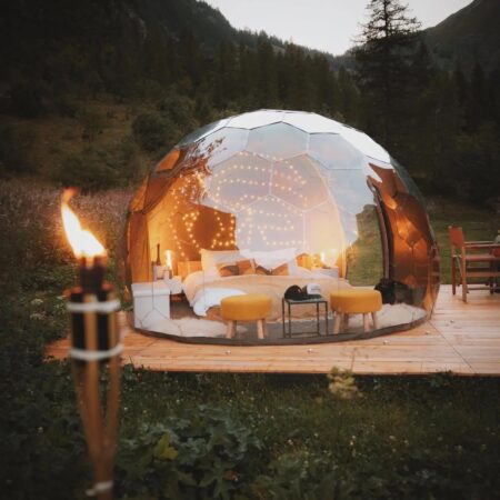 Beautifully illuminated dome-shaped shelter