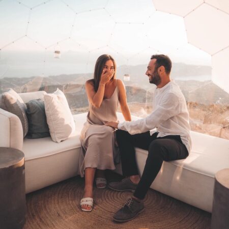 Spacious interior of a glamping dome