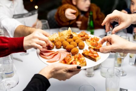 A plate of appetizers shared by the Lucarelli's guests dining inside the pod