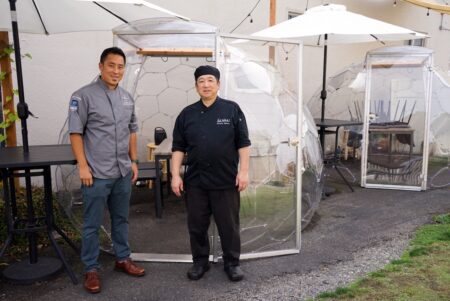 Shubert Ho and Ryuichi Nakano at Sankai sushi restaurant in Edmonds