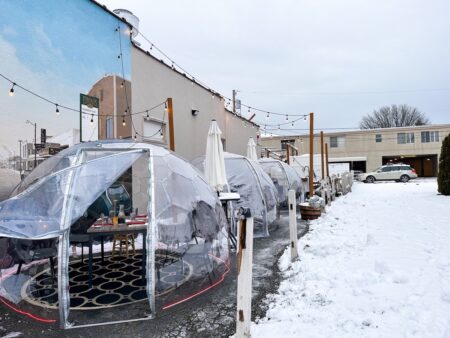 Outdoor dining domes in the SanKai Sushi restaurant in Edmonds