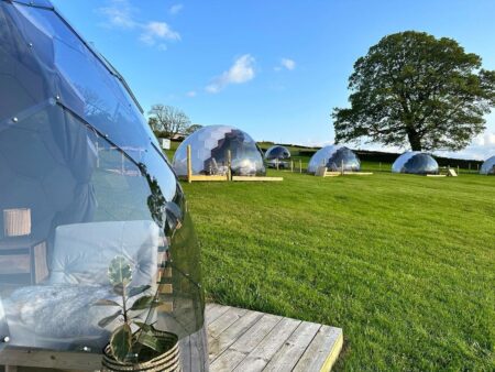 Glamping domes at the Deerstone Glamping site in Yorkshire, England
