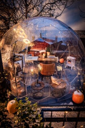 Magical outdoor dining experience in a dining igloo at Teyfol in Budapest