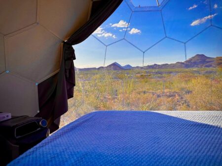 A dessert view from the Space Cowboys glamping dome