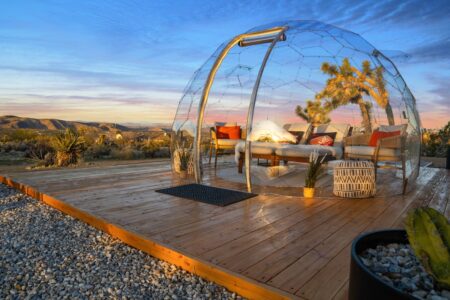 Clear geodesic dome in Joshua Tree