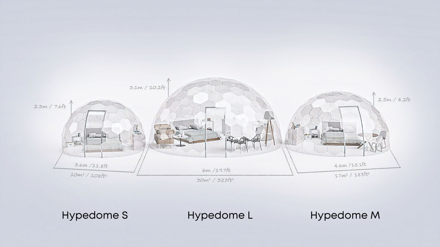 une comparaison des différentes tailles de glamping pods