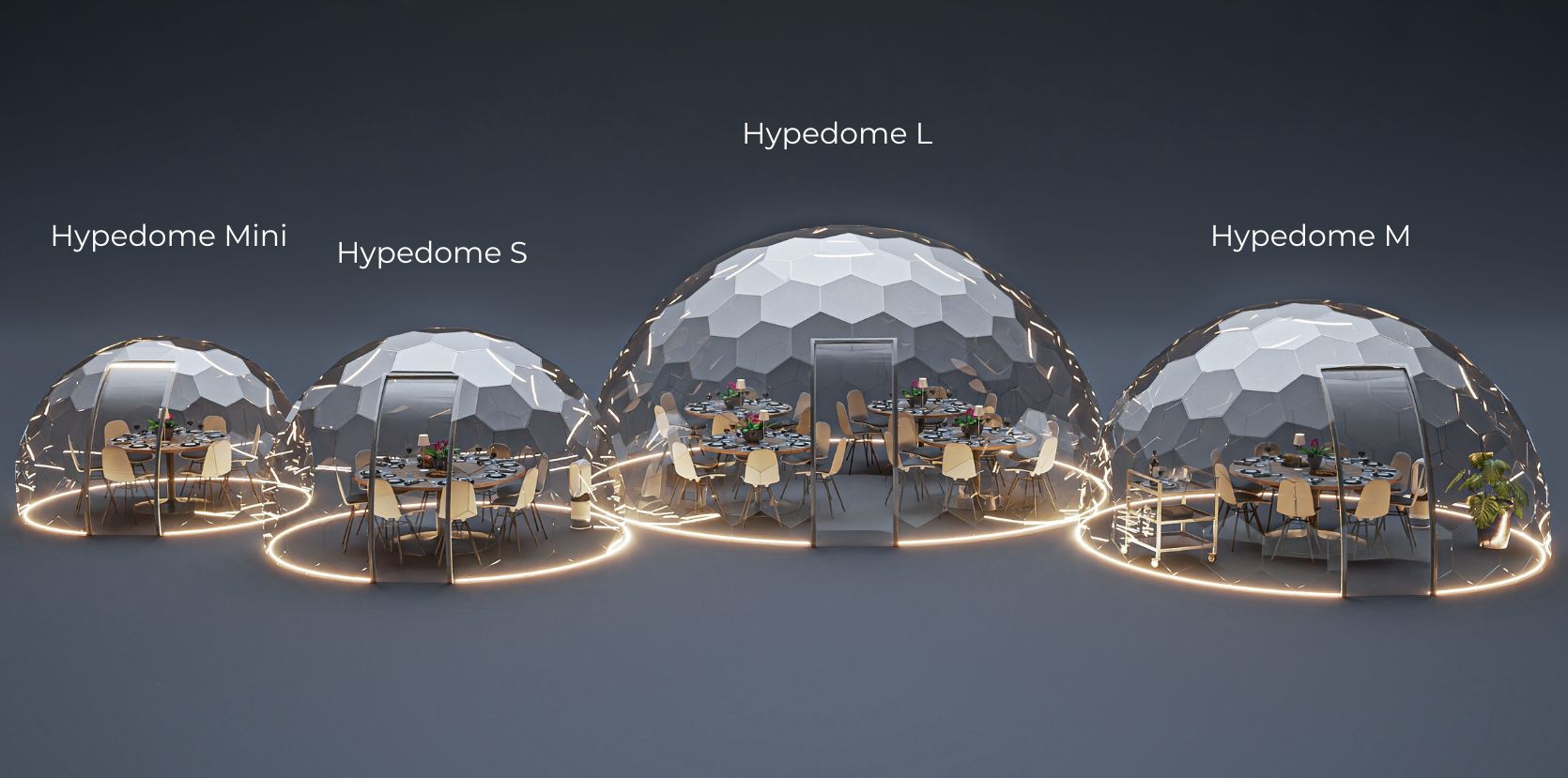 La gamme des tailles d'igloo Hypedome à manger