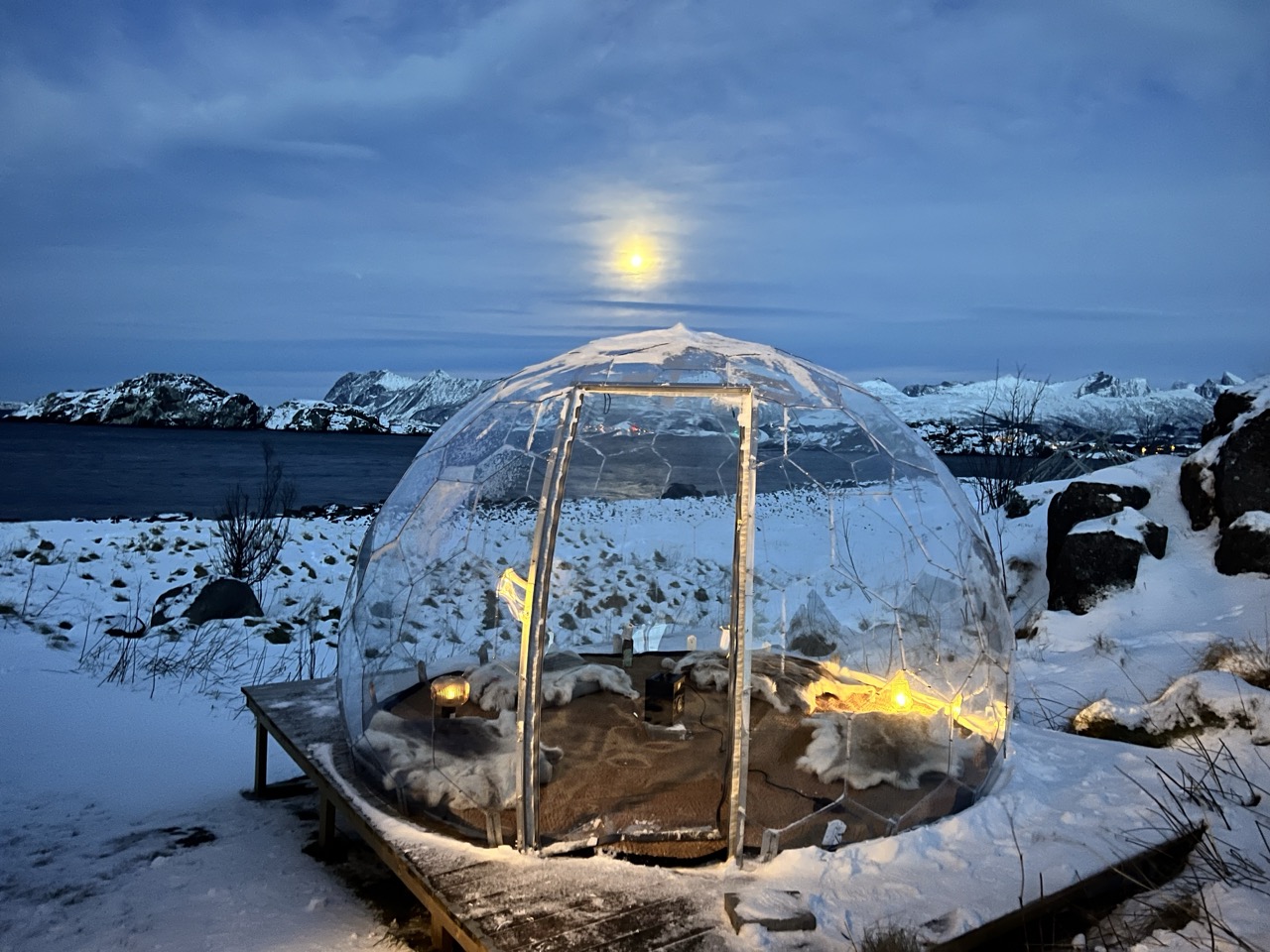 A clear Hypedome pod in the snow