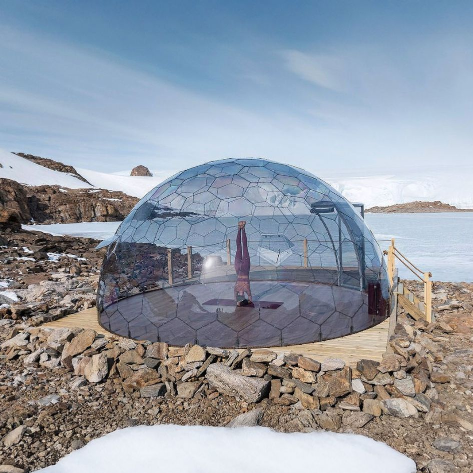 yoga in an outdoor dome