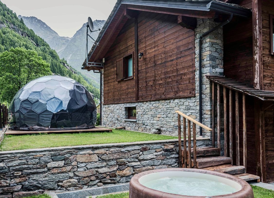 Cozy dome accommodation featuring private hot tub and deck