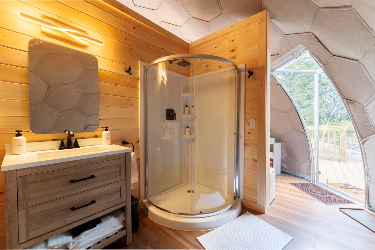A shower in a Hypedome glamping dome