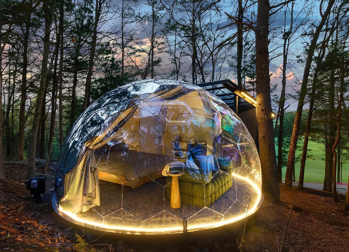 Un dôme de glamping dans la forêt