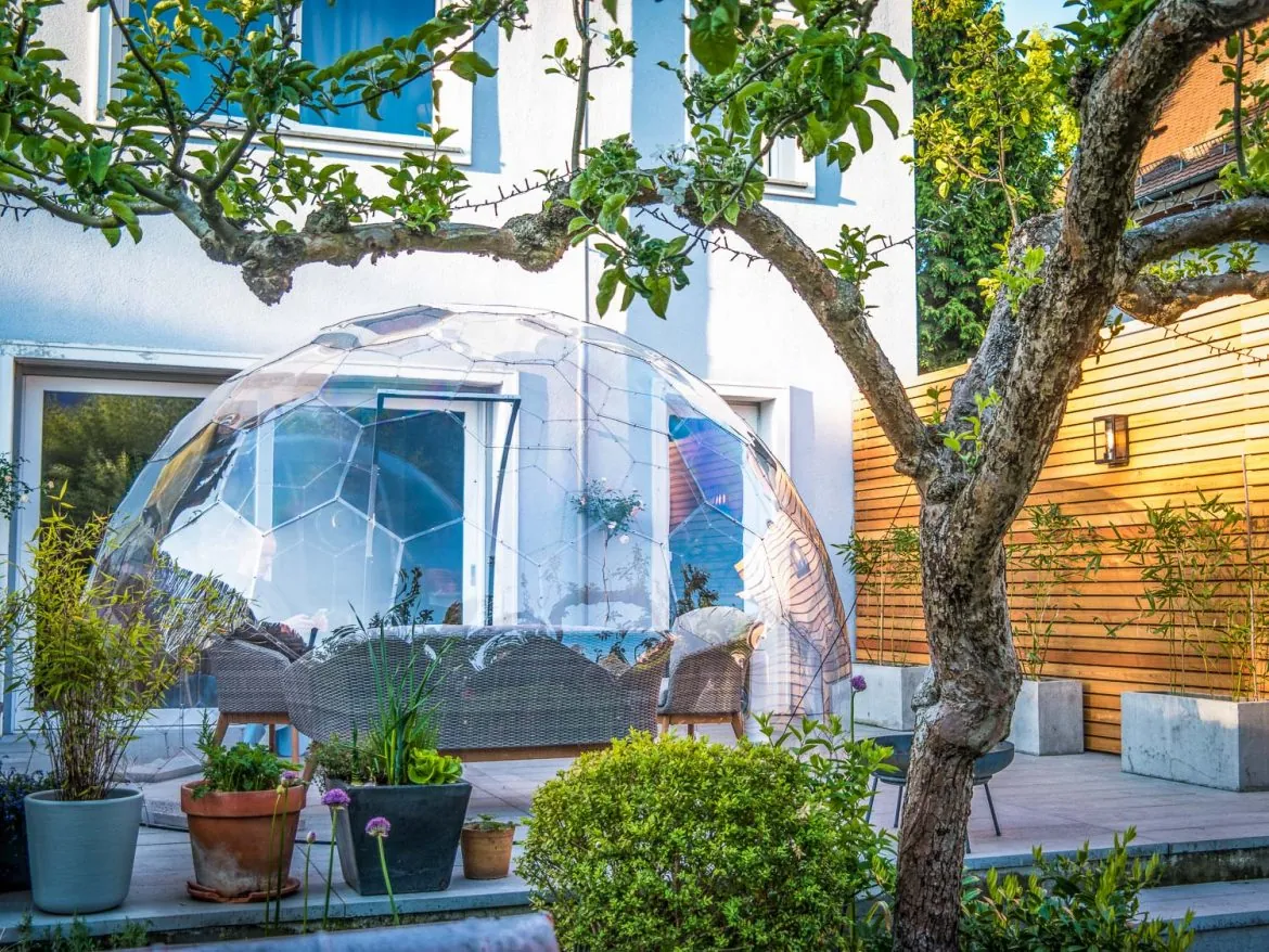 Clear igloo dome on a terrace