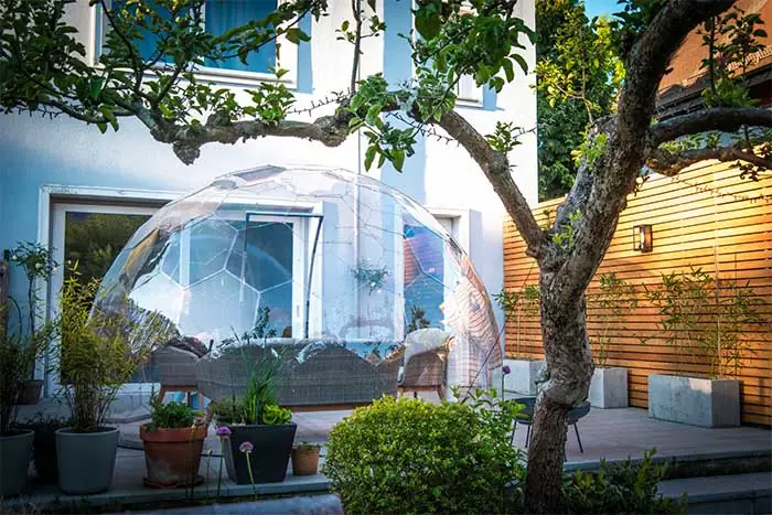 Clear garden dome on a terrace