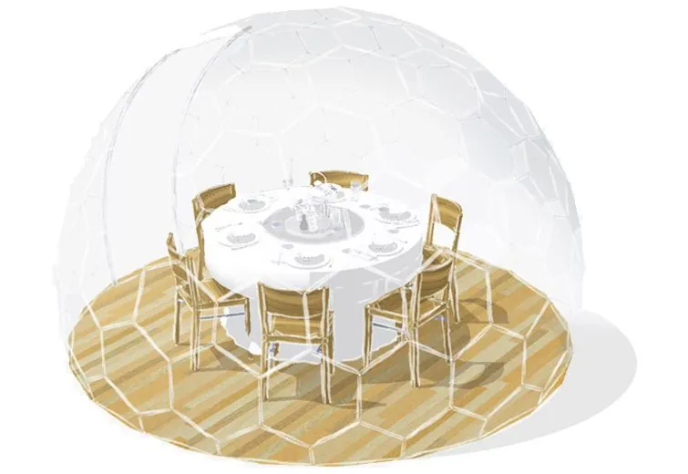 Dining table and chairs in a pod drawing