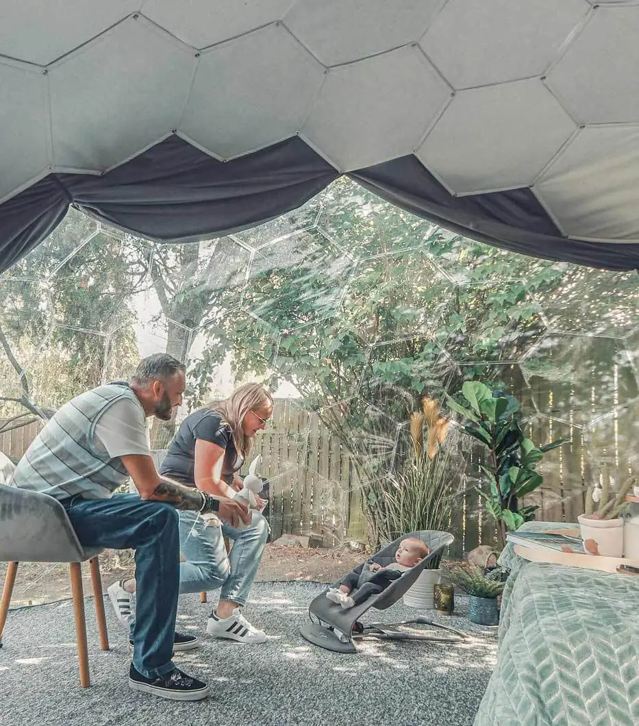 Family in a glamping pod