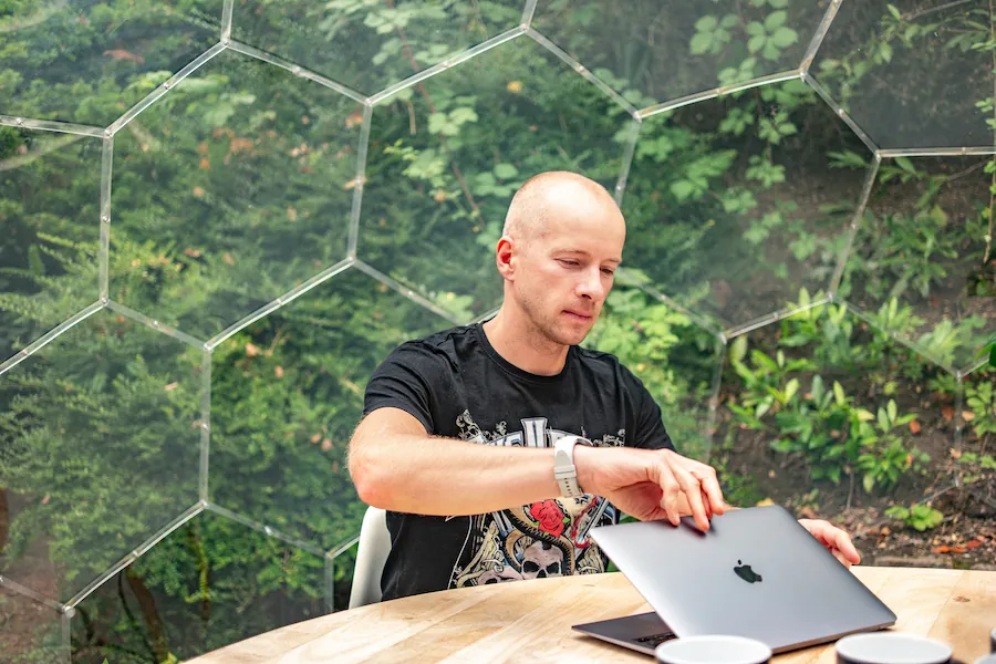 Preparing to deep work in the garden office pod