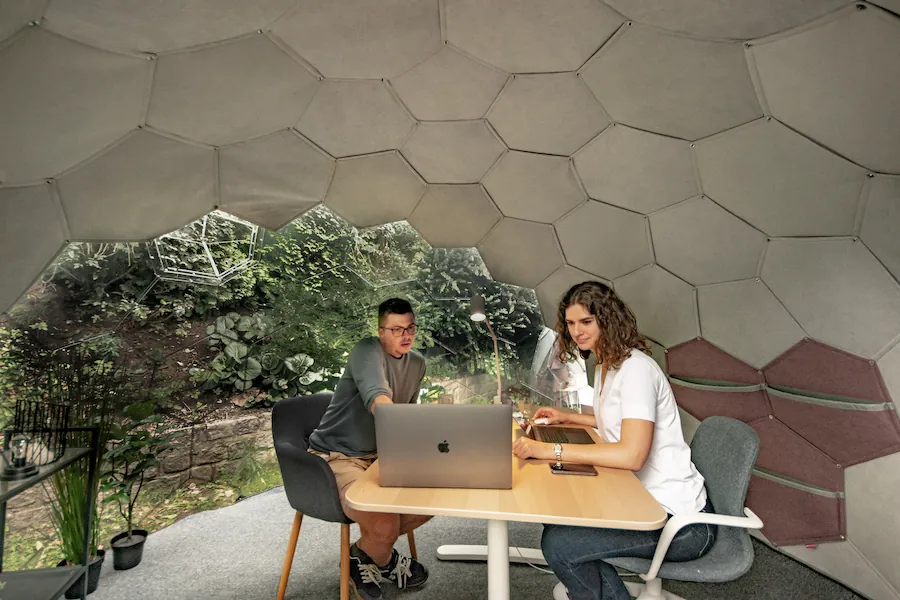 working inside garden office pod