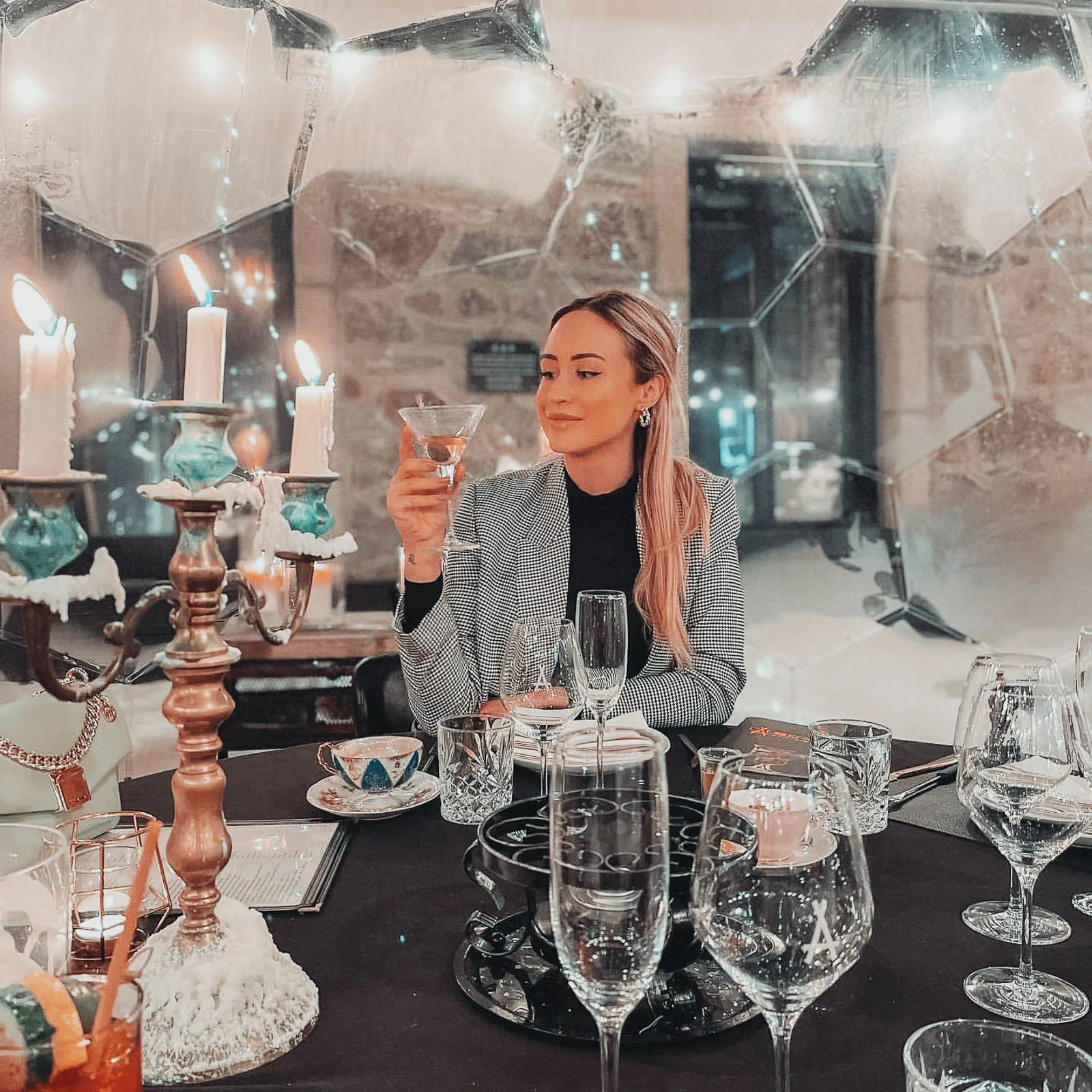 Woman enjoying time in a dining dome