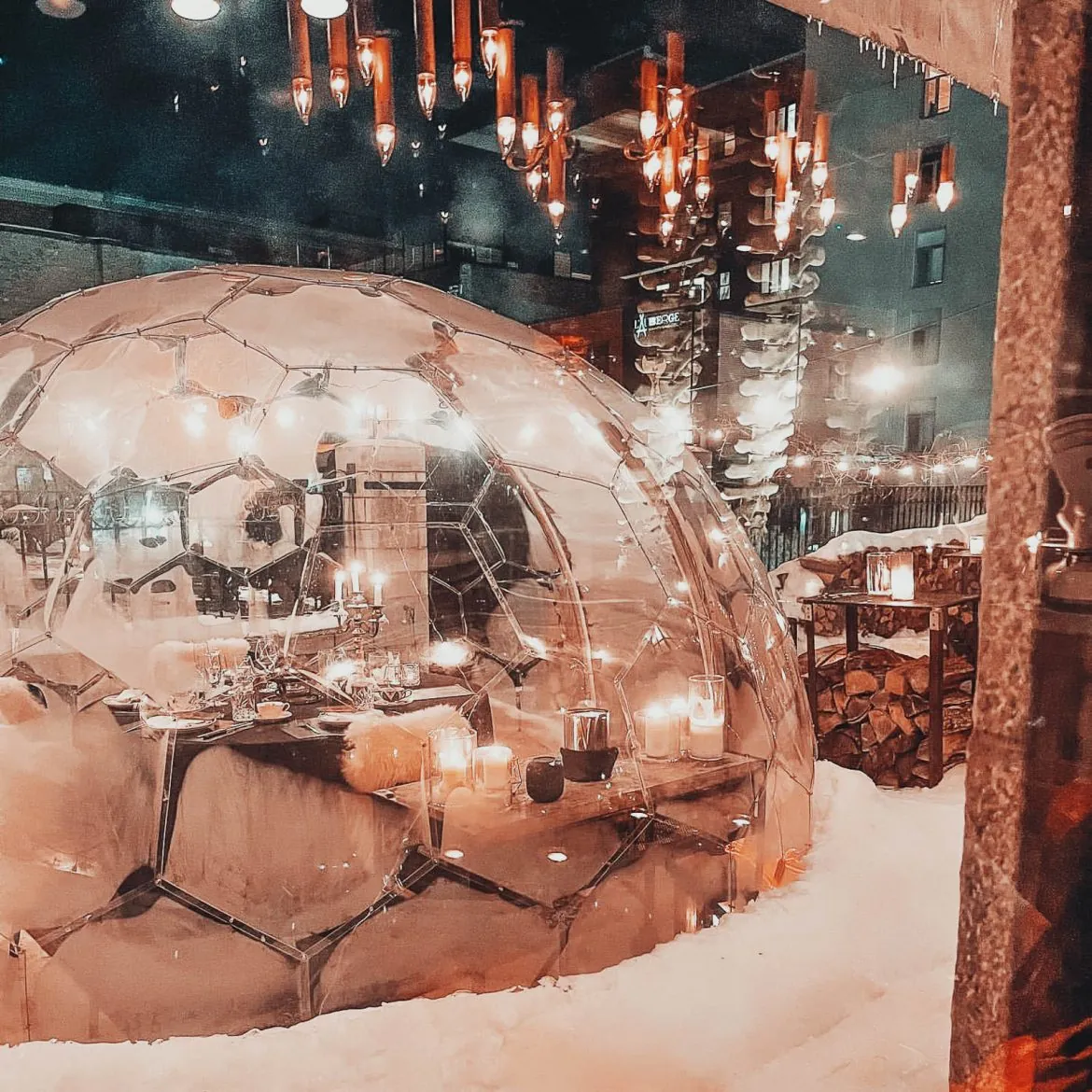 Dining dome in the snow