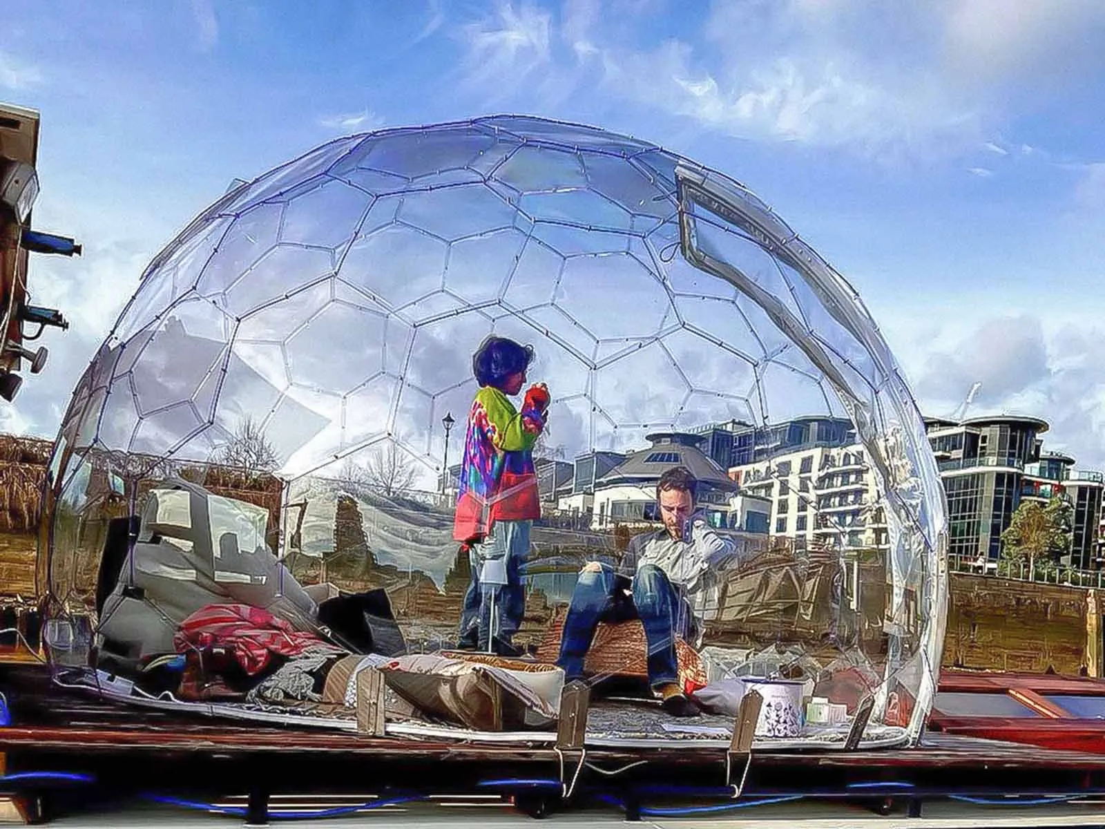 Hanging out in the dome on a barge