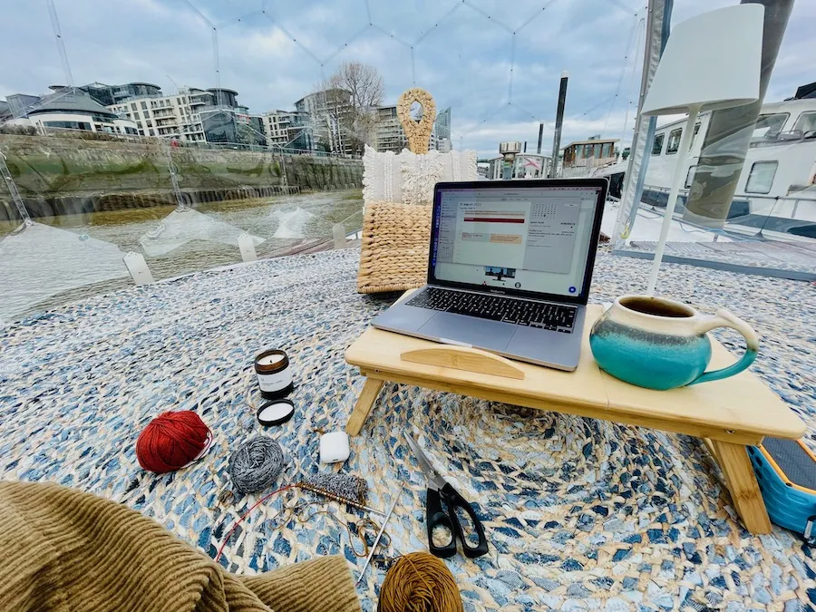 Working inside the dome on a barge