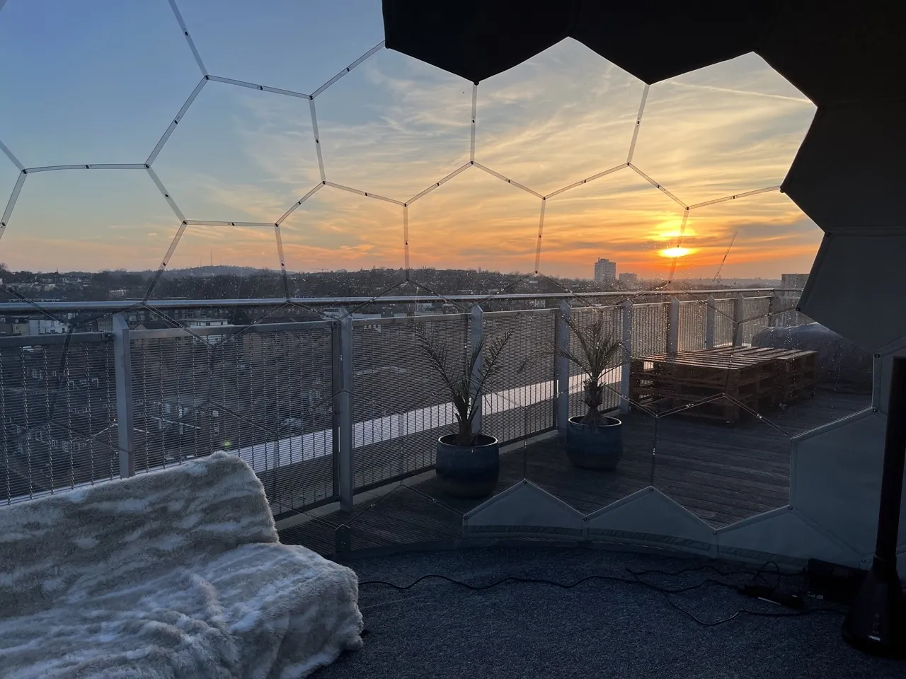 Watching sunset from the sky dome's interior